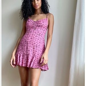 Free People Pink Caught Up Printed Slip Short Casual Dress